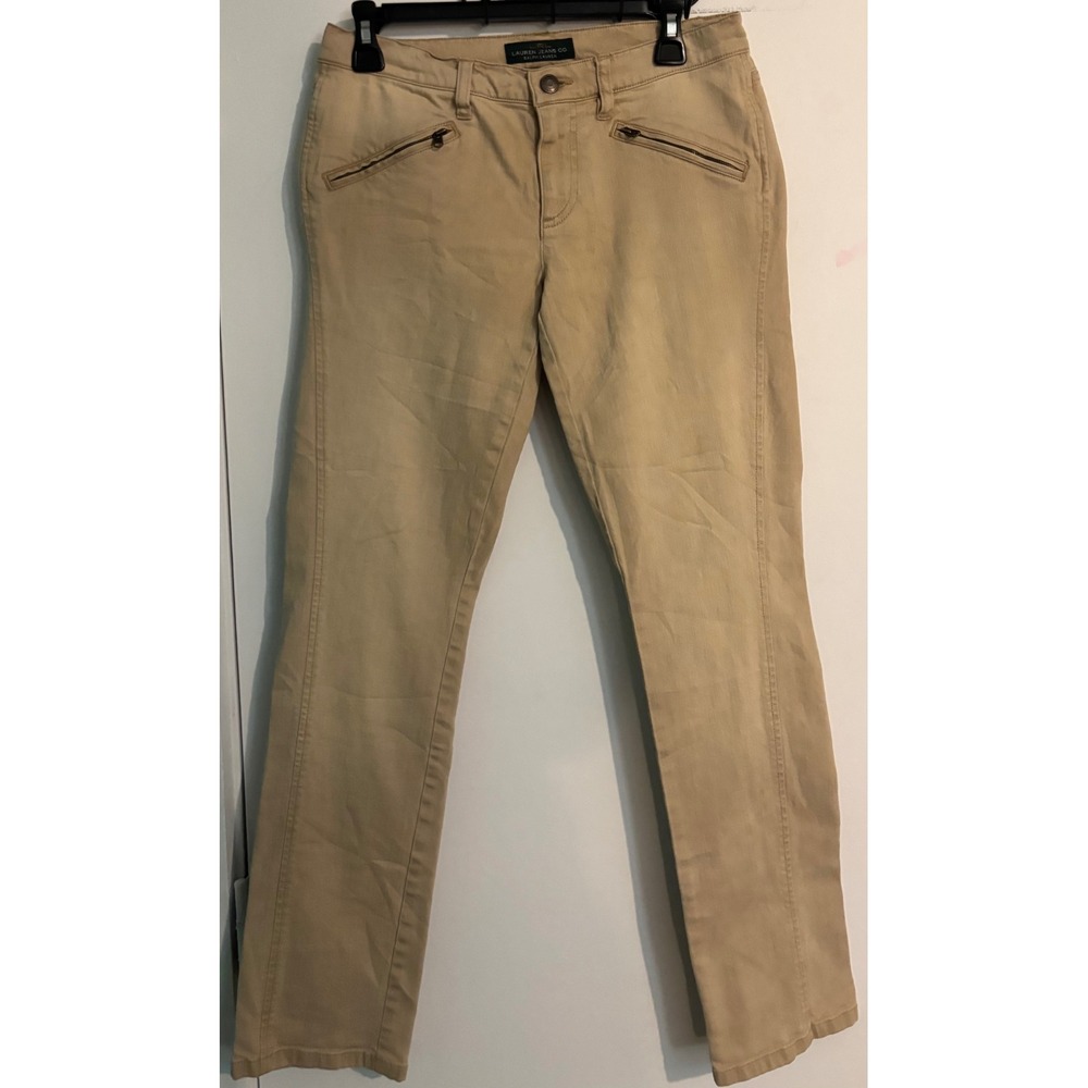 LRL Ralph Lauren Jean Sz 6 Mid-rise Y2K Khaki Denim Zip Front Pockets Back Seams